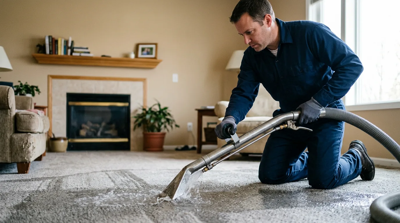 Water damage restoration technician working near Waring, TX